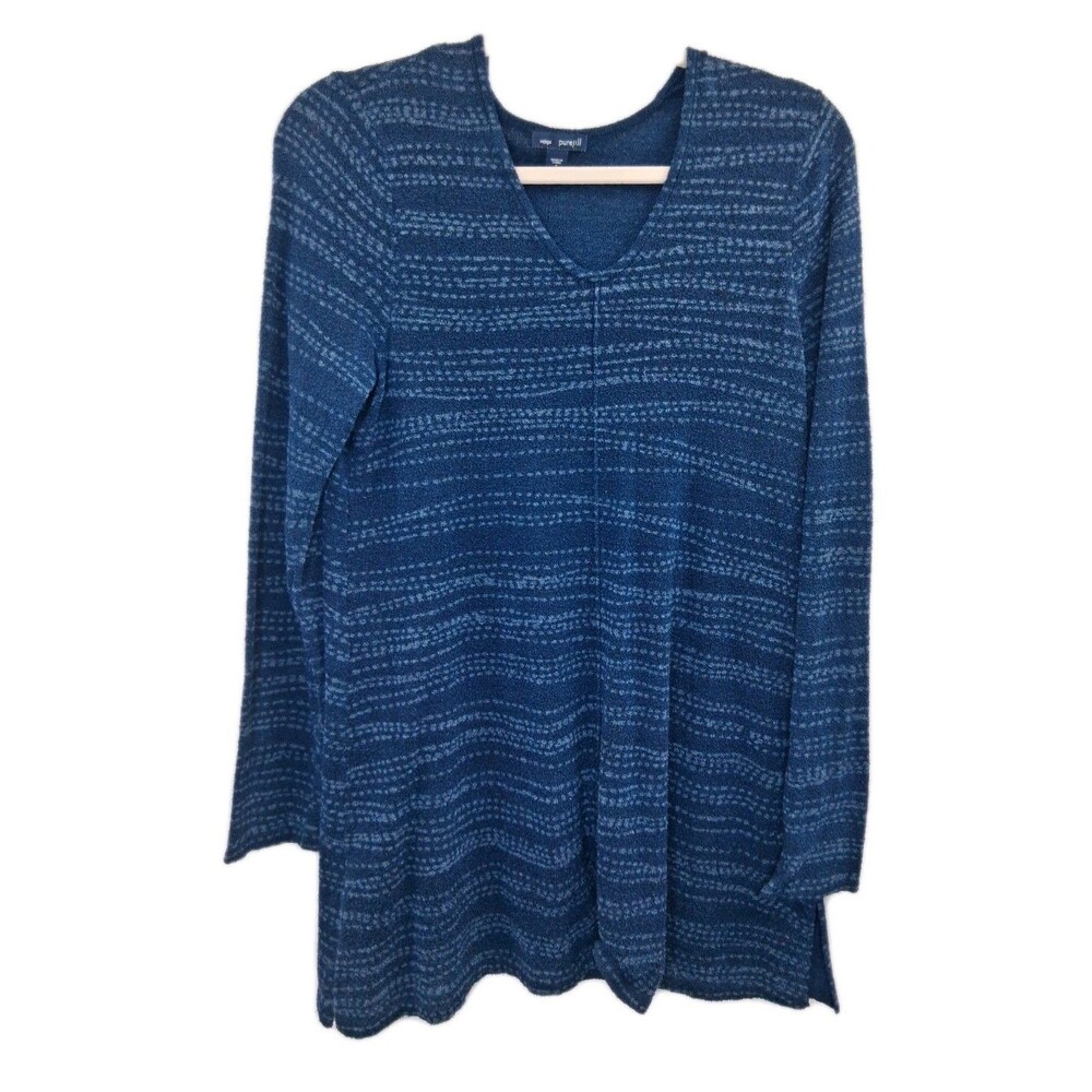 PureJill J Jill Indigo Blue V-Neck Long Sleeve Knit Tunic Top Sz S Casual Comfy